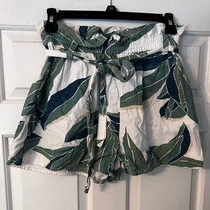 Billabong High Waist Leaf Print Shorts - Green and White